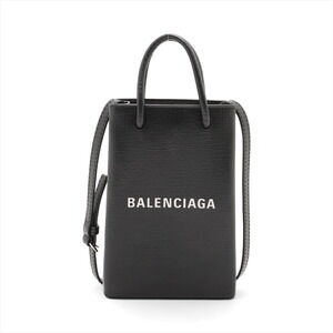 Balenciaga Shopping Phone Holder Leather Handbag Black